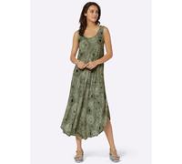 Druckkleid INSPIRATIONEN "Kleid", Damen, Gr. 46, Normalgrößen, grün (khaki, graphit, bedruckt), 100% Viskose, bedruckt, gemustert, mehrfarbig, wadenlang, Rundhals, Kleider Druckkleid (84290250-46) kha