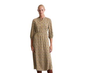 Druckkleid MARC O'POLO "aus fließendem Viskose-Twill", Damen, Gr. 38, Normalgrößen, beige (medium beige), Obermaterial: 100% Viskose, bedruckt, slim fit wadenlang, V-Ausschnitt, Manschette, Kleider Dr