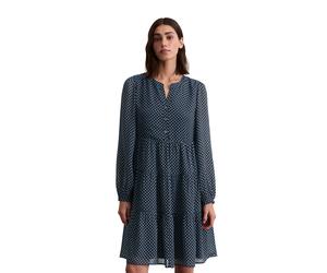 Druckkleid MARC O'POLO "aus Viskose-Crêpe", Damen, Gr. 32, Normalgrößen, blau (dunkelblau), Obermaterial: 100% Viskose. Futter: 100% Viskose, bedruckt, knielang, V-Ausschnitt, Manschette, Kleider Druc