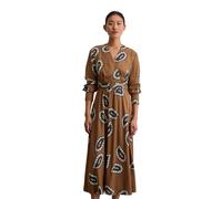 Druckkleid MARC O'POLO "aus Viskose Twill", Damen, Gr. 38, Normalgrößen, braun (schwarz beige), Obermaterial: 100% Viskose, bedruckt, slim fit wadenlang, V-Ausschnitt, Manschette, Kleider Druckkleid (