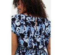 Druckkleid SHEEGO "Druckkleid", Damen, Gr. 56, Normalgrößen, blau (marine, gemustert), 100% Viskose, bedruckt, geblümt, gemustert, wadenlang, V-Ausschnitt, Kleider Druckkleid (35054030-56) marine, gem