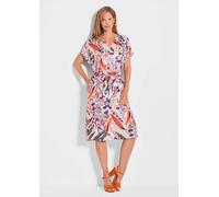Sommerkleid GOLDNER "Kurzarm-Kleid mit Ethno-Print", Damen, Gr. 54, N-Gr, bunt (bunt, gemustert), Obermaterial: 100% Viskose CV., figurumspielend, mit Aufschlag, Kleider Sommerkleid, Taschen in den Se
