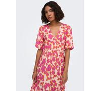 Druckkleid ONLY "ONLAURI MIKASI S/S MIDI DRESS WVV EX", Damen, Gr. XS, N-Gr, cloud dancer aop:summer flower, Web, Obermaterial: 80% Viskose, 20% Polyamid, bedruckt, regular fit Midi, V-Ausschnitt, Kle