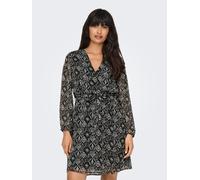 Druckkleid ONLY "ONLCERA 3/4 SHORT DRESS WVN NOOS", Damen, Gr. M, N-Gr, schwarz (schwarz aop:shana grafic), Jersey, Obermaterial: 100% Polyester, bedruckt, regular fit kniefrei, V-Ausschnitt, elastisc
