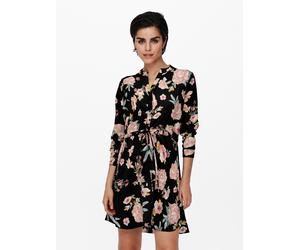 Druckkleid ONLY "ONLCORY LIFE L/S V-NECK TUNIC WVN NOOS", Damen, Gr. L, N-Gr, schwarz aop:groundbreaker floral, Web, Obermaterial: 100% Polyester, bedruckt, kurz, V-Ausschnitt, Kleider Druckkleid, Som