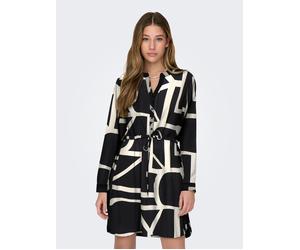 Druckkleid ONLY "ONLCORY LIFE L/S V-NECK TUNIC WVN NOOS", Damen, Gr. M, N-Gr, schwarz (schwarz aop:birch logo), Web, Obermaterial: 100% Polyester, bedruckt, kurz, V-Ausschnitt, Kleider Druckkleid, Som