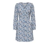 Druckkleid ONLY "ONLEVIDA L/S SHORT DRESS WVN NOOS", Damen, Gr. L, N-Gr, coronet blau aop:jadie flower, Web, Obermaterial: 100% Viskose, bedruckt, regular fit kniefrei, V-Ausschnitt, Kleider Druckklei