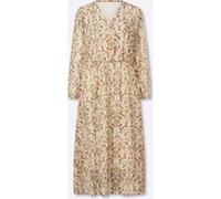 Druckkleid INSPIRATIONEN "Druck-Kleid", Damen, Gr. 44, Normalgrößen, schilf, champagner, bedruckt, 100% Polyester, geblümt, gemustert, mehrfarbig, lang, V-Ausschnitt, Kleider Druckkleid (38432763-44) 