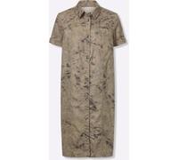 Druckkleid HEINE "Druck-Kleid", Damen, Gr. 36, Normalgrößen, beige (sesam, anthrazit, bedruckt), 63% Baumwolle, 35% Lyocell, 2% Elasthan, bedruckt, gemustert, mehrfarbig, kurz, V-Ausschnitt, Kleider D