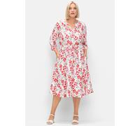 Druckkleid SHEEGO "Kleid", Damen, Gr. 58, Normalgrößen, rosa (rosé, gemustert), 100% Viskose, bedruckt, gemustert, wadenlang, V-Ausschnitt, Kleider Druckkleid (74190360-58) rosé, gemustert