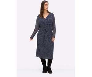 Druckkleid SHEEGO "Mesh-Kleid", Damen, Gr. 40, Normalgrößen, tiefblau, bedruckt, 95% Polyester, 5% Elasthan, bedruckt, geblümt, gemustert, mehrfarbig, wadenlang, V-Ausschnitt, Kleider Druckkleid (1455