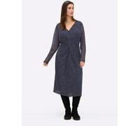 Druckkleid SHEEGO "Mesh-Kleid", Damen, Gr. 58, Normalgrößen, blau (tiefblau, bedruckt), 95% Polyester, 5% Elasthan, bedruckt, geblümt, gemustert, mehrfarbig, wadenlang, V-Ausschnitt, Kleider Druckklei