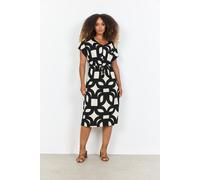 Druckkleid SOYACONCEPT "SC-FELICITY AOP 543", Damen, Gr. L, N-Gr, schwarz-weiß (schwarz combi), Jersey, Obermaterial: 50% Baumwolle, 50% Viskose, gemustert, knieumspielend, V-Ausschnitt, Kleider Druck