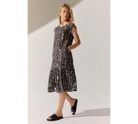 Druckkleid THE FASHION PEOPLE, Damen, Gr. 42, Normalgrößen, schwarz-weiß (schwarz), Obermaterial: 100% Viskose., gemustert, Rundhals, Kleider Druckkleid (66433511-42) schwarz