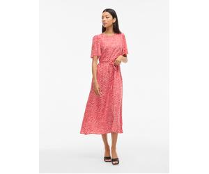 Druckkleid VILA "VIGRACE O-NECK S/S MIDI DRESS - NOOS", Damen, Gr. 38, N-Gr, hibiscus aop:dot sandshell, Web, Obermaterial: 100% Viskose, bedruckt, regular fit Midi, Rundhals, Kleider Druckkleid, Somm