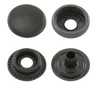 Druckknöpfe Ringfeder, Ring-Feder-Buttons, R-Feder-Snaps, Messing, rostfrei, vierteilig - ab 50 Stück, schwarz, 15 mm