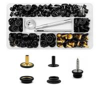 Druckknöpfe zum Schrauben 190-teiliges Set Schwarz 11 mm mit Montagewerkzeug, Druckknöpfe Metall für Plane, Leder, Persenning, Bootsplane, Zelt und Markise, bis 8 mm Materialstärke