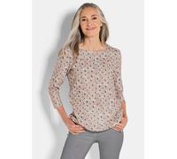 Print-Shirt GOLDNER "Halbarm Viskoseshirt im Allover-Design", Damen, Gr. 42, beige (beige, gemustert), Obermaterial: 80% Polyester PES. 15% Viskose CV. 5% Elasthan EL., Shirts, U-Boot-Ausschnitt (8411