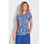 Print-Shirt GOLDNER "Kurzgröße Damen Oberteil Ethnoprint Kurzarm", Damen, Gr. 24, blau (royalblau, gemustert), Obermaterial: 95% Viskose CV. 5% Elasthan EL., figurumspielend, normales Bündchen, Shirts