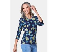 Print-Shirt GOLDNER "Druckshirt in kraftvollen Farben", Damen, Gr. 46, blau (marine, gemustert), Obermaterial: 95% Viskose CV. 5% Elasthan EL., Sonstiges, Shirts, Kontrastpaspel am Ausschnitt (8512050