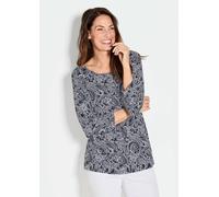 Print-Shirt GOLDNER "Kurzgröße 3/4-Arm-Shirt mit Paisleymuster", Damen, Gr. 22, schwarz-weiß (schwarz, weiß, gemustert), Obermaterial: 95% Viskose CV. 5% Elasthan EL., Basic, figurumspielend, Tubular,