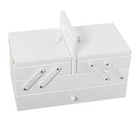 DRW Ausziehbarer Nähkasten, Akkordeon, mit Schublade aus Holz, Weiß, 23 x 33 x 16 cm