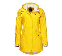 Dry Fashion Damen Regenmantel Malmö - Frauen Regenjacke Jacke mit Kapuze Lang Winddicht Wasserdicht Gefüttert mit Teddyfleece in Gelb Größe 42