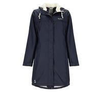 Dry Fashion Damen Regenmantel Oslo mit Teddy-Fleece-Futter - Langer PU-Mantel wind- und wasserdicht in Navy Größe 40