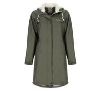 Dry Fashion Damen Regenmantel Oslo mit Teddy-Fleece-Futter - Langer PU-Mantel wind- und wasserdicht in Oliv Größe 42