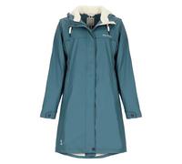 Dry Fashion Damen Regenmantel Oslo mit Teddy-Fleece-Futter - Langer PU-Mantel wind- und wasserdicht in Petrol Größe 42