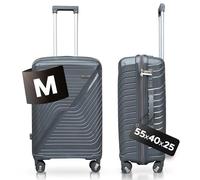 DS-Lux Hartschalen Reisekoffer Grau Größe M 55x40x25 cm und wiegt 3,2 kg | Hartschalenkoffer Mittelgroß aus PP-Kunststoff, Koffer mit TSA Schloss, Reisekoffer mit Rollen