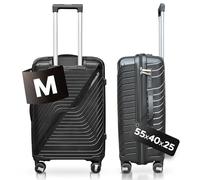 DS-Lux Hartschalen Reisekoffer Schwarz Größe M 55x40x25 cm und wiegt 3,2 kg | Hartschalenkoffer Mittelgroß aus PP-Kunststoff, Koffer mit TSA Schloss, Reisekoffer mit Rollen