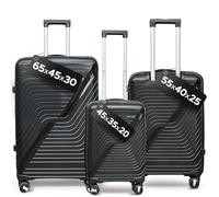 DS-Lux Reisekoffer Set in 3 Teilen | Schwarze Koffer in Größen S, M und L, 9.6 kg | Leichte Hartschalenkoffer Mit TSA Schloss und Rollen