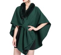 DSAoTeng Damen Fledermausärmel Kunstfellkragen Umhang Schal Elegant Warm Strick Wrap Poncho Cape Cardigan für Abend Hochzeit Herbst Winter Party, grün, Einheitsgröße