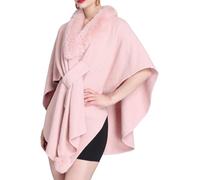 DSAoTeng Damen Fledermausärmel Kunstfellkragen Umhang Schal Elegant Warm Strick Wrap Poncho Cape Cardigan für Abend Hochzeit Herbst Winter Party, rose, Einheitsgröße