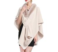 DSAoTeng Damen Fledermausärmel Kunstfellkragen Umhang Schal Elegant Warm Strick Wrap Poncho Cape Cardigan für Abend Hochzeit Herbst Winter Party, weiß, Einheitsgröße