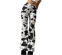 DSAoTeng Damen-Jeans mit geradem Bein, Kuhdruck, hohe Taille, mit Taschen, lässig, dehnbar, lange Denim-Hose für den täglichen Gebrauch im Freien, weiß, S