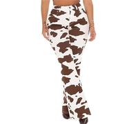 DSAoTeng Damen-Jeans mit geradem Bein, Kuhdruck, hohe Taille, mit Taschen, lässig, dehnbar, lange Denim-Hose für den täglichen Gebrauch im Freien, braun, S