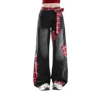 DSAoTeng Damen-Jeans mit Schleife, weites Bein, hohe Taille, kariert, Baggy-Jeans, Hose, lässig, Vintage, Y2K, Hip-Hop, Denim-Hose, Boyfriend-Harajuku, Grunge, Streetwear, mehrfarbig, M