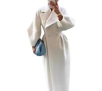 DSAoTeng Damen-Maxi-Mantel mit Revers, zweireihig, lange Laternenärmel, Vintage-Stil, warme Wollmischung, Trenchcoat für Herbst und Winter, weiß, L