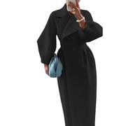 DSAoTeng Damen-Maxi-Mantel mit Revers, zweireihig, lange Laternenärmel, Vintage-Stil, warme Wollmischung, Trenchcoat für Herbst und Winter, Schwarz , S