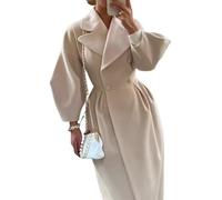 DSAoTeng Damen-Maxi-Mantel, Revers, zweireihig, Laternenärmel, warme Wollmischung – Aprikose XXL