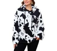 DSAoTeng Damen-Pullover mit Kapuze, flauschig, langärmelig, Kuh-Druck, locker, mit Kordelzug, modisch, lässig, Bären-Grafik, Hoodie, Herbst-Winter-Outfit, schwarz / weiß, 4XL