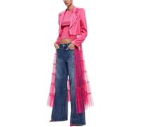 DSAoTeng Damen Revers Satin Tüll Spleißen Slim Suit Cardigan Jacke Casual Elegant Sparkly Langarm Swing Blazer Oberbekleidung für Büro, rose, M