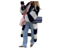 DSAoTeng Damen-Strickjacke, übergroß, vorne offen, lange Ärmel, gestreift, weich, locker, Farbblock, grob, Staubwedel, Pullover, Mantel für Herbst und Winter, schwarz / weiß, L