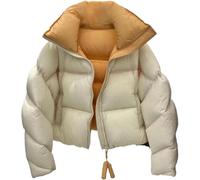 DSAoTeng Damenjacke mit Stehkragen, Reißverschluss, winddicht, kurz, lässig, modisch, Y2K, leicht, warm, gesteppt, gepolstert, für den Winter, Outdoor, beige, M