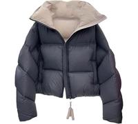 DSAoTeng Damenjacke mit Stehkragen, Reißverschluss, winddicht, kurz, lässig, modisch, Y2K, leicht, warm, gesteppt, gepolstert, für den Winter, Outdoor, dunkelgrau, S