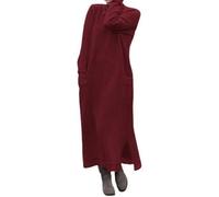 DSAoTeng Langärmeliges Maxi-Strickkleid für Damen, lässig, elegant, lockere Passform, Rundhalsausschnitt, Spitzendetail, Pulloverkleid für Herbst und Winter, rot, M