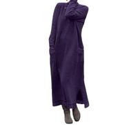 DSAoTeng Langärmeliges Maxi-Strickkleid für Damen, lässig, elegant, lockere Passform, Rundhalsausschnitt, Spitzendetail, Pulloverkleid für Herbst und Winter, violett, XXL