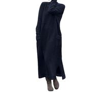 DSAoTeng Langärmeliges Maxi-Strickkleid für Damen, lässig, elegant, lockere Passform, Rundhalsausschnitt, Spitzendetail, Pulloverkleid für Herbst und Winter, navy, XL
